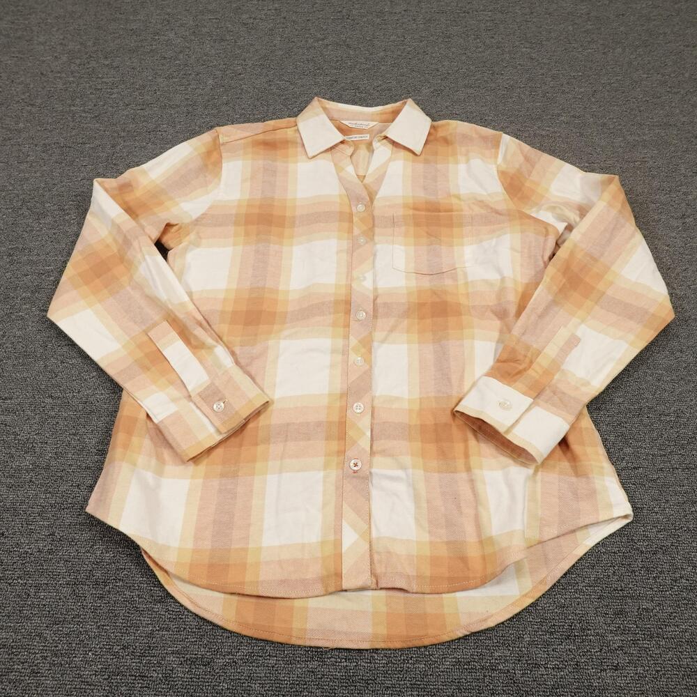 Weatherproof Vintage Shirt Mens Small Orange Plaid Button Down Comfort Stretch